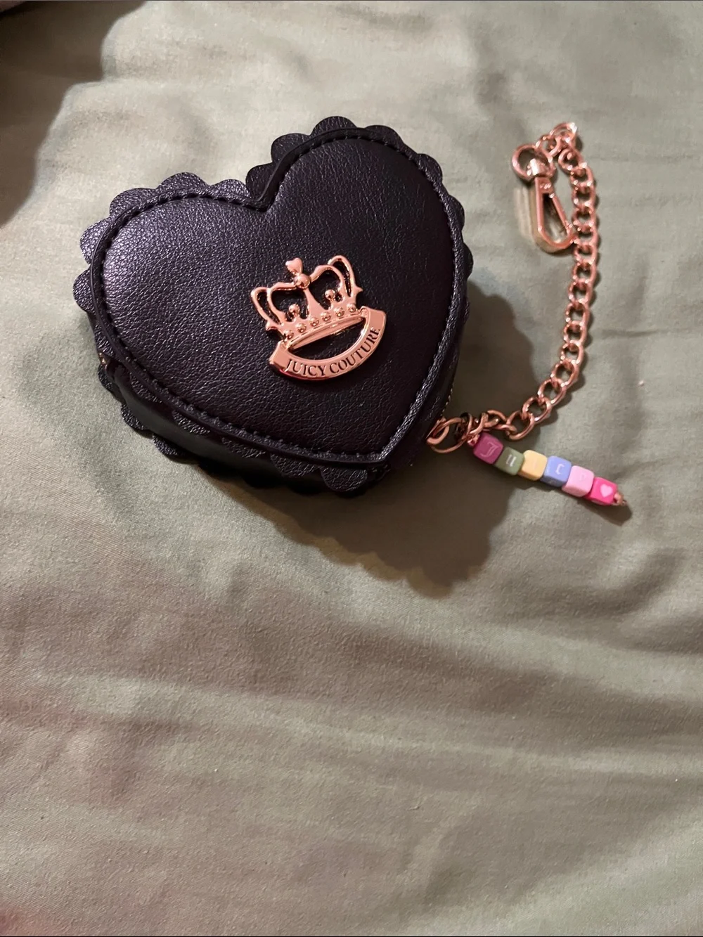 Juicy Couture Black Heart Coin Pouch with Gold Crown Chain